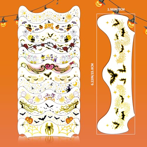 Halloween Face Tattoos - 12PCS Waterproof Temporary Tattoos,Body Art Stickers for Women Kids, Long Lasting Halloween Makeup Festival Accessories