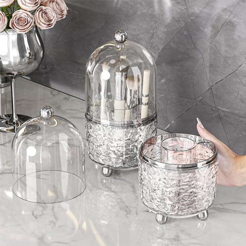 CrazyHome Makeup Organizer Countertop | Cosmetic Organizer for Vanity | Clear Organizers for Skincare, Lipstick 3-in-1 Makeup Storage Combo with Rotating Brush Holder & Stackable Drawer Box