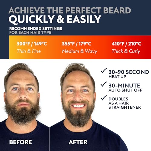 Arkam Beard Straightener for Men - Original Heated Beard Brush Kit w/Anti-Scald Feature, Dual Action Hair Comb and Travel Bag for Short to Medium Beards -Costume Accessories and Grooming Gifts for Men