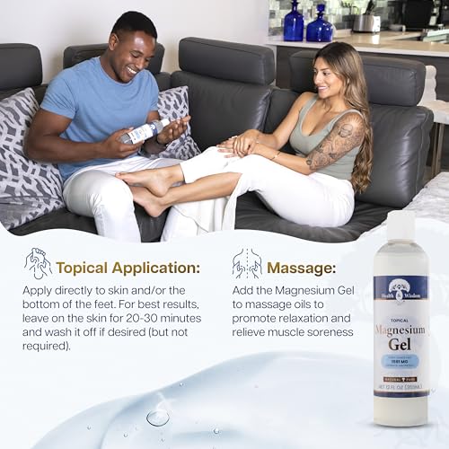Health and Wisdom Pure Magnesium Gel with Seaweed Extract - Topical Muscle & Joint Relief- Natural and Pure Skin & Scalp Moisturizing - Enhanced Absorption - 4 Fl oz