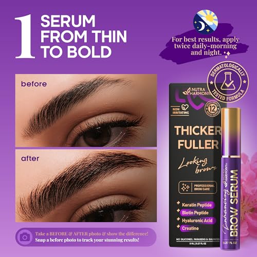 Eyebrow Growth Serum ? Peptide Brow Serum for Fuller, Thicker Looking Brows ? Biotin & Hyaluronic Acid Conditioning Formula for Sparse, Thin & Patchy Brows, Lightweight Advanced Brow Care, 0.27 fl oz