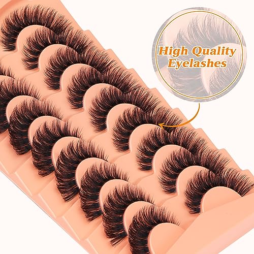 Newcally False Eyelashes Russian Strip Lashes Wispy Mink Lashes D-curly Fake Lashes Like Eyelash Extension Lash Strips 9 Pairs Pack
