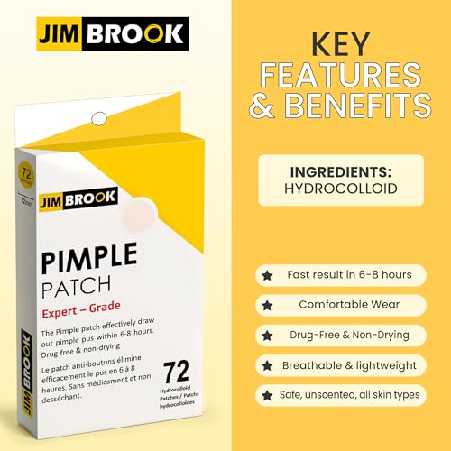 Pimple Patches For Face (72 Patches) Hydrocolloid Pimple Patches ? Round Design Tapered Blemish Patches ? Pimple Stickers | Zit Patches ((72 Count (Pack of 1)