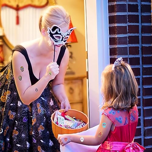 Day of the Dead Sugar Skull Tattoos(156PCS),Halloween Temporary Face Tattoos Sugar Skull Skeleton Tattoo for Boys Girls Halloween Party Favor Supplies