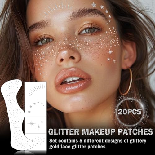 Christmas Tattoos for Kids 20PCS Glitter Freckles Face Tattoo Sparkle Freckles,Face Glitter Patches,Faux Freckles Christmas Makeup-Silver