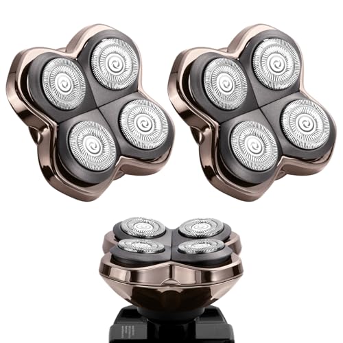 2 Pack PRO 4 Head Replacement Blades for Skull Pitbull, Palm & Butterfly Kiss Shavers - 4D Floating Rotary Heads for Close and Smooth Shaving - Japanese Stainless Steel Wet & Dry Shaving Blade Head