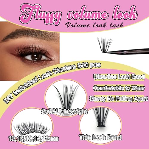 Lash Clusters 3D Multilayered DIY Cluster Eyelash Extensions 144pcs D Curl 12-18mm Mix Individual Lashes Cluster (D Natural 12-18mm-D)