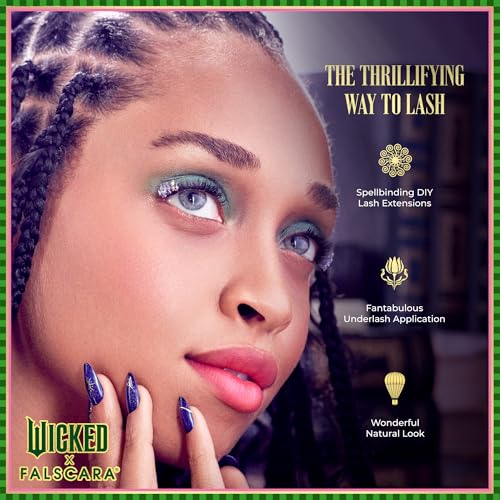WICKED X FALSCARA False Eyelashes, ¡®Fantastical Fashions¡¯, 8mm-10mm Natural Volume, Green Glitter, Lash Extension Kit Includes Mini BOND NET WT 4.5 G (0.15 Oz.), Mini Applicator, & 10 Lash Clusters
