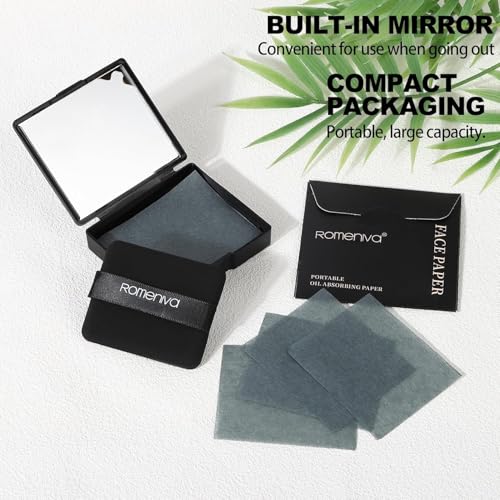 Oil Blotting Sheets for Face - 500 Sheets with Mirror & Puff | Super Absorbent Oil Control Film for Work, Gym & Events | Makeup-Friendly, Natural Blotting Papers for Oily Skin | Women, Men & Teens
