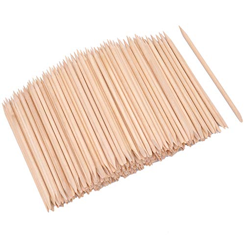 Hedume 600 Pcs Orange Wood Nail Sticks, Double Sided Multi Functional Cuticle Pusher Remover, Pointed End & Flat End Manicure Pedicure Tool (Pack of 2)
