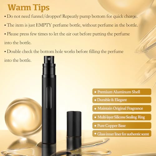 2PCS Perfume Travel Refillable Bottle, Bottom-Filling Fragrances Perfume Atomizer, Empty Mini Cologne Dispenser, Portable Sprayer Pocket Size for On the Go 10ml (Black & Dark Blue)
