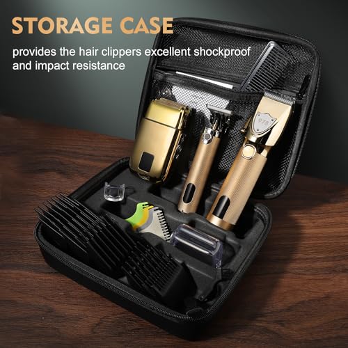 Hair Clippers for Men Professional, Cordless Beard Trimmer & Electric Shavers for Men, Mens Hair Clippers and Trimmer Kit for Barber with Case, Gold