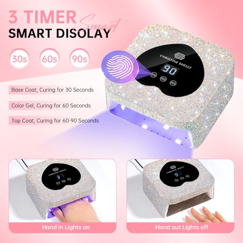 UV Nail Lamp, CHRISTINE SHELLY UV Light for Gel Nails, 48W Plug-in Mini Diamond Nail Lamp Nail Dryer with Touch Control Auto Sensor and 3 Timer Settings Nail Light Curing Lamp, Home