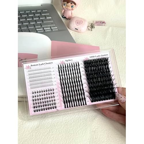 Lash Clusters Kit with Spikes Wispy Lash Extension Kit with Bottom Lashes 100D Eyelash Clusters 380PCS Volume Eyelash Extension Kit Spiky Lashes Clusters Kit with 2-IN-1 Lash Glue, Tweezers
