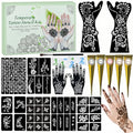Temporary Tattoos Kit, Large 10 Sheets Temporary Tattoo Stencil Kit,95 Unique Tattoo Designs,5 Pcs 3 Color(black*2,brown*2 & Red*1) Ink with Paint Brush DIY Body Art Painting for Women Men Kids