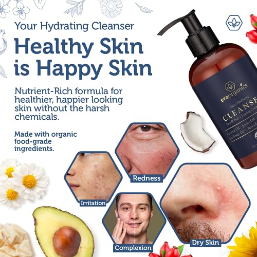 Era Organics USDA Organic Men's Face Wash - Nourishing, Hydrating Facial, Body Cleanser for Smoother Skin