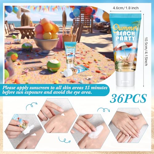 36 Pcs Mini Sunscreen Bulk for Summer Party Wedding SPF 30 Water Resistant Sunscreen Lotion Bulk 1oz Travel Size for Thank You Gifts Wedding Party Supplies (Beach)