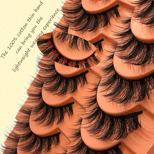 Wispy Mink Lashes 10 Pairs False Eyelashes Natural Look Fluffy Cat Eye Fake Eyelashes Faux Mink Lashes Pack, S35-10