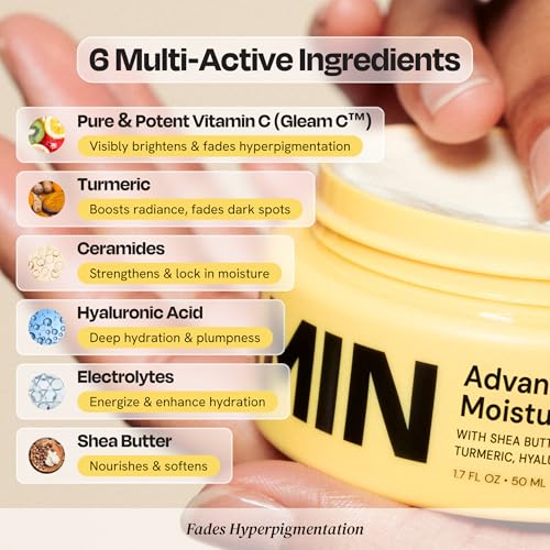 Gleamin Advanced Brightening Moisturizer - Facial Cream with Shea Butter, Vitamin C and Ceramides, Helps Improve the Look of Dark Spots, Uneven Tone & Deep Hydration, Fragrance Free - 1.7 fl oz