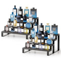 2 Set Black Cologne Organizer for Men, 12 Inch Cologne Stand 4 Tier Perfume Organizer for Dresser, Versatile Step Display Stand Shelf for Fragrance, Skincare, Figurine, Dessert (Wood & Metal)