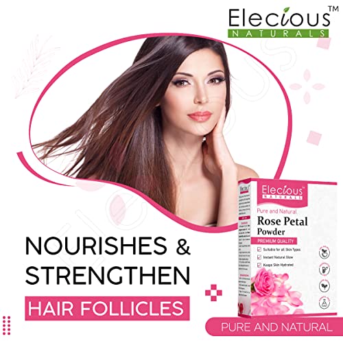 Pure Rose Petals Powder for Face, Skin and Hair Chemical-Free, Preservative Free, Non-GMO, No Artificial Color Added Moisturizes Dry Hair Cells 200gm
