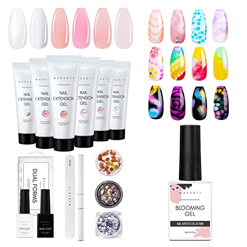 Makartt Poly Nail Gel Kit, Clear Pink Fall Winter Nail Gel Kit Poly Nail Extension Gel Nail Enhancement Set Bundle With Clear Blooming Gel?15ml UV LED Soak Off Nail Art Polish
