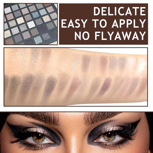 42 Colors Black Gray Smokey Eyeshadow Palette,Matte Shimmer Glitter Neutral Eyeshadow Palette,Highly Pigmented Smokey Silver Black Eye Shadow Palette Goth Makeup Kit with Eyeshadow Brush