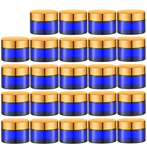 Lil Ray 1 oz Round Cobalt Blue Glass Jar with Inner Liners and Gold Lid (24pcs)