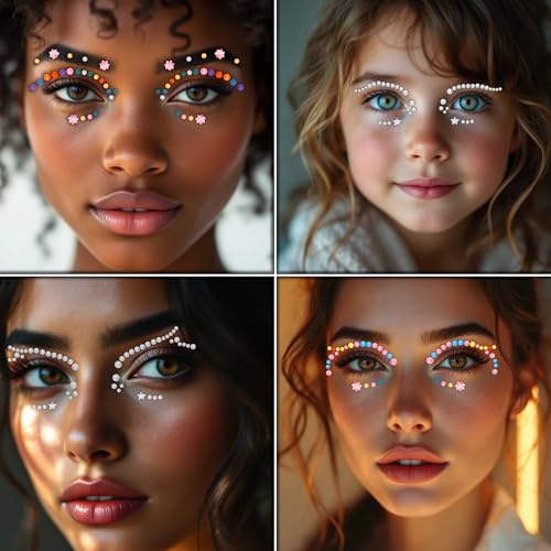 2 PCS Face Gems ? Face Jewels - Self-Adhesive Rhinestone Face Jewels for Makeup, Party & Rave Looks - Eye Gems, Face Glitter, Self- Adhesive Festival Gems, Glitter Tattoo, Face Gems (Multicolor)