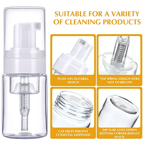 50 Pack Foam Pump 1oz/30ml Refillable Dispenser Travel Size Plastic Mini Bottle for Lash Shampoo, Cleaning, Cosmetics - Portable Clear Foaming Packaging