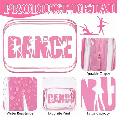Kacctyen 24 Pcs Dance Makeup Bag Pink Team Gifts Bulk for Ballerina Lover 7 x 4.7 x 2.4 Dance Cosmetic Bag Snack PVC Case Clear Toiletry Zipper Pouch for Women Valentines Cheer Cheerleader Gift
