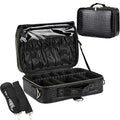 JOURMON Travel Makeup Train Case,Large Capacity Cosmetic Bags for Women,Portable Makeup Bag Organizer with Adjustable Dividers & Shoulder Strap (Crocodile Pattern Black,Medium)