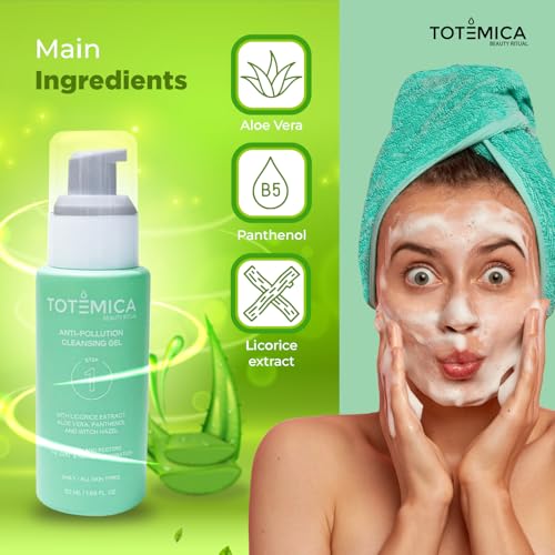 TOTEMICA Facial Cleanser, Gentle Face Cleanser for Sensitive Skin, Aloe Vera Face Wash with Witch Hazel & Panthenol, Cleansing Oil, Vegan Skin Care, Travel Size (1.69 Fl Oz)