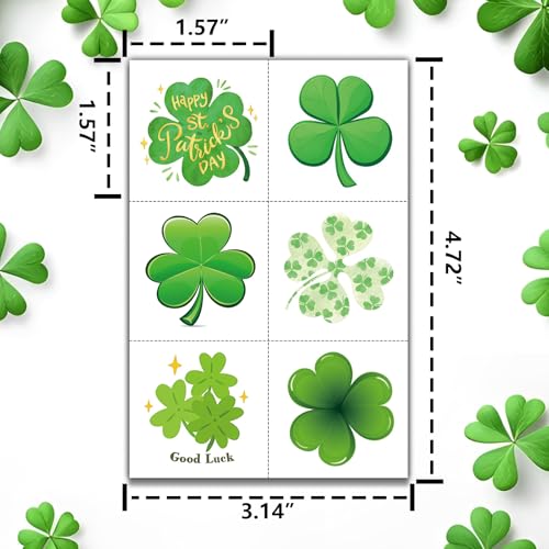 180Pcs St-Patrick's Day Temporary Shamrock-Tattoos - 60Styles Face Tattoos Lucky Irish Saint Pattys Art Makeup Party Birthday Decorations Favors Supplies Traditional Holiday Festival Gift Idea