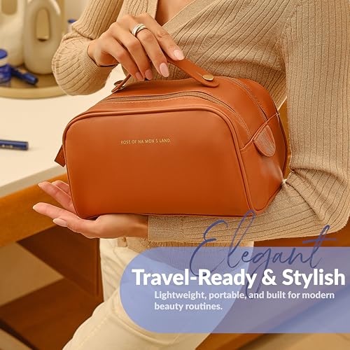ONE BY ONE Travel Makeup Bag Set - Waterproof Cosmetic Bag with 2 Refillable Perfume Atomizers, Portable Toiletry Organizer for Women