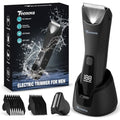 Pubic & Body Hair Trimmer for Men, 2 In 1 Electric Ball Groin Razor Shaver with Ceramic Blade, No Nick Mens Grooming Kit for Wet/Dry Use, Cordless Charging Body Groomer with Led Display, Black