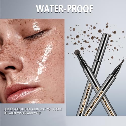 2PCS Light&Dark Brown Freckle Stamp Pen Waterproof, Natural Lifelike Faux Freckles Stamp Stain maker Pen, Long Lasting Quick Dry Liquid Fake Freckle Pencil Magic for Face Sunkissed Makeup