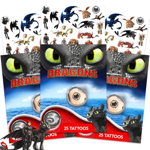 How to Train Your Dragon Tattoo Set - 75 "HTTYD" Tattoos for Party Favors, Goodie Bags and More | Hiccup and Toothless Party Supplies Bundle for Kids