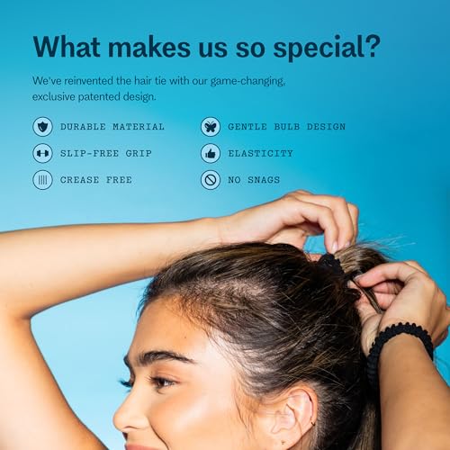 GIMME Women's Beauty Spring Back Hair Bands - No-Snag Elastic Bands for Medium - Gentle Ponytail Holders - Style Essential - Stretchy Hair Tie Pack - Black, 12 Pack