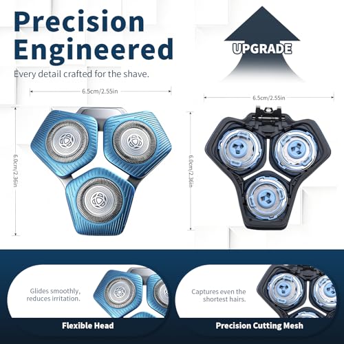 SH71/50 Replacement Shaving Heads Compatible with Phili*s Series S5000 (S5XXX) & S7000 (S7XXX) Shavers-Fits SH60/70, SH70/70 Models (Blue-2pcs)