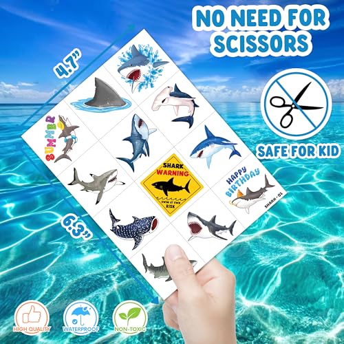 96 PCS Shark Pre-Cut Temporary Tattoos for Kids | Super Cute Shark Themed Birthday Party Favors, Supplies, Decorations, Cute Ocean Animal Tattoo Stickers (Multiple)