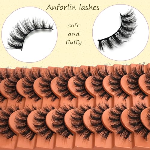 Wispy Mink Lashes 10 Pairs False Eyelashes Natural Look Fluffy Cat Eye Fake Eyelashes Faux Mink Lashes Pack, S35-10