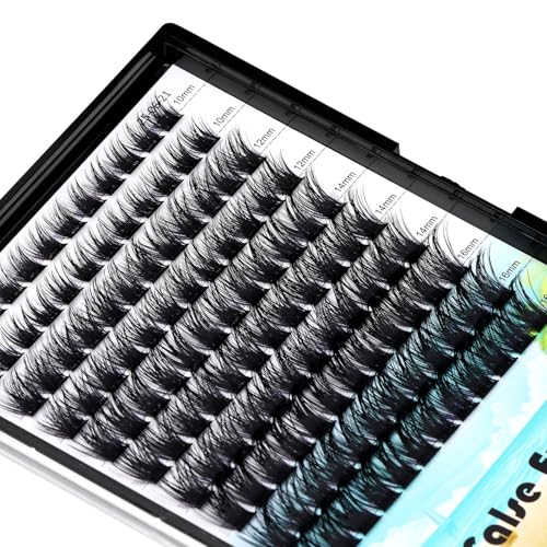 Large Pack 8-20mm to Choose D Curl Cluster Eyelash Extensions D Curl Wide Stem Individual False Eyelashes Dramatic Volume Eye Lashes Set Home DIY Lashes (Mixed 10-12-14-16mm Kit)