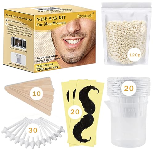 Nose Wax Kit Men and Women with 30 Applicators (20-30 Uses), Nose Hair Wax Kit for Nose & Ear Hair Removal, Painless & Fast, Long-Lasting Results Up to 5 Weeks (120g Nose Wax)