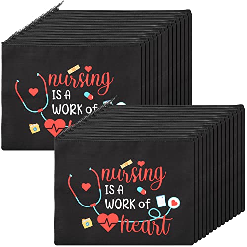 LEIFIDE 24 Pieces Valentine's Day Nurse Gifts Makeup Bags Nurse Appreciation Gift for Women, Canvas Cosmetic Bag Practitioner(Fresh Style)