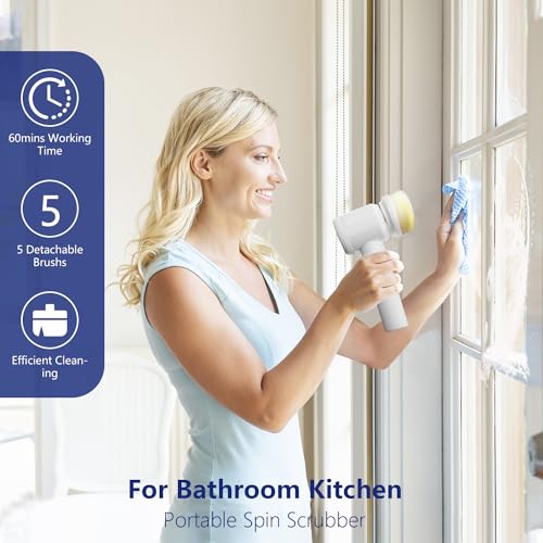 Electric Cleaning Spin Scrubber with 3 Brush Heads, Cordless Powerful Cleaning Brush Household Rechargeable Handheld Shower Cleaner Brush for Bathroom Wall Tiles Floor Bathtub Kitchen.