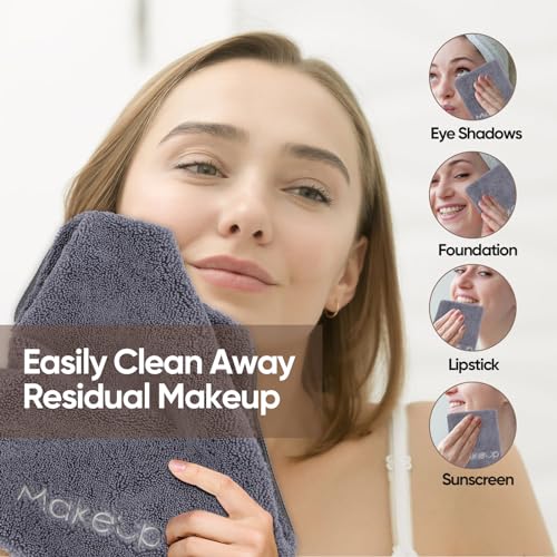 HOMEXCEL Makeup Remover Wash Cloth 12 Pack, Soft Quick Dry Facial Cleansing Makeup Towels, Fingertip Face Towel Washcloths for Hand and Make up, 13 x 13 Inch, Grey