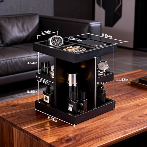 3-Tier Men's Cologne Organizer Stand - Black Wood Perfume Display & Storage for Desk or Nightstand, Gift for Husband