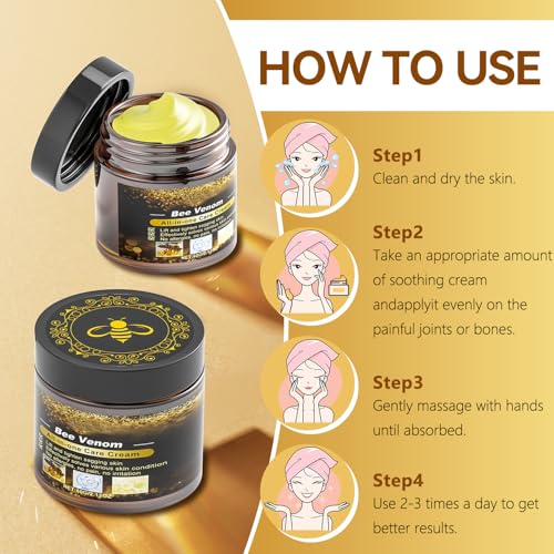 Bee Venom Cream, Anti Aging Treatment with Natural Ingredients, Bee Venom Skin Treatment Cream, Sensitive Skin Care for Back, Neck, Hands, Knee, 2.12OZ