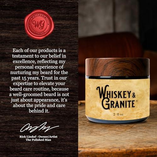 Whiskey & Granite Beard Balm ? Made in USA ? 100% Natural, Scented Beard Styling Balm for Men, 2 oz (Fresh Mint)
